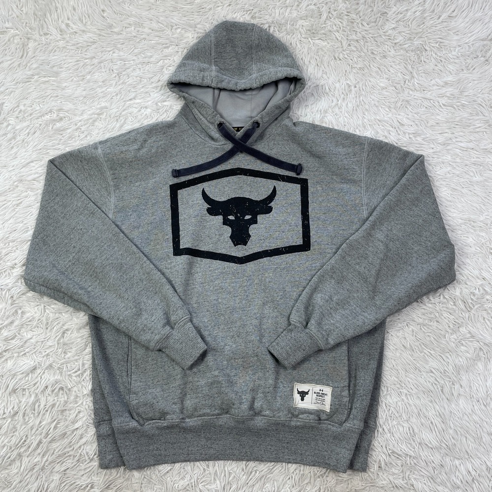 Under Armour Sweater Mens Medium Gray Project Rock Pullover Warm Up Hoodie Men M